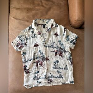 Forever 21 Short Sleeve Button Down Cowboy Print Graphic Shirt Men’s Large